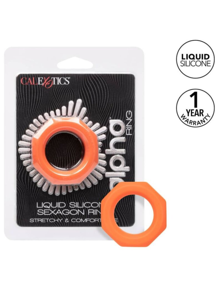 CALEXOTICS Alpha Sexagon Ring Naranja - Anillo de Silicona Liquid Premium para Placer y Erección Superior
