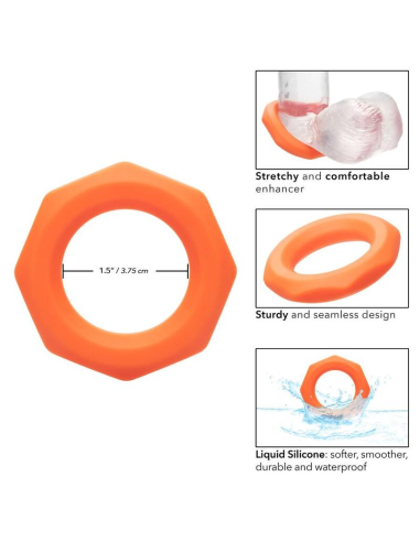 CALEXOTICS Alpha Sexagon Ring Naranja - Anillo de Silicona Liquid Premium para Placer y Erección Superior