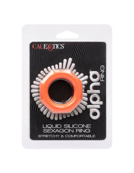 CALEXOTICS Alpha Sexagon Ring Naranja - Anillo de Silicona Liquid Premium para Placer y Erección Superior