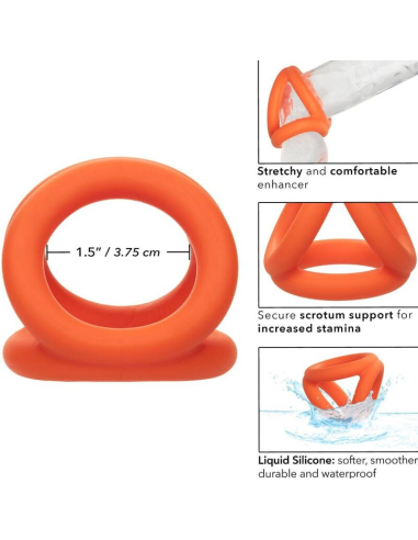 CALEXOTICS Alpha Triple Anillo Naranja: Placer Ultímo con Silicona Líquida