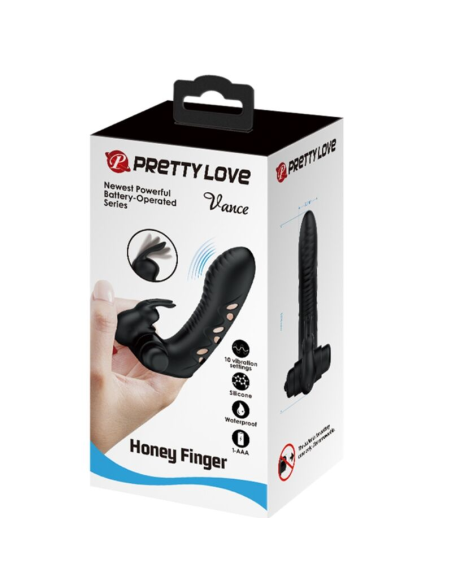 PRETTY LOVE - VANCE Funda Dedo Vibrador Conejo Negro | SexPlace.MX