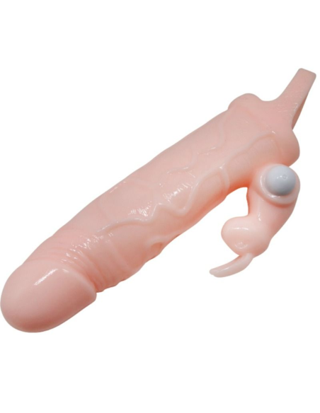 Funda Pene con Rabbit Vibrador Brave Man - Aumenta Placer y Duración 16.5 cm Natural