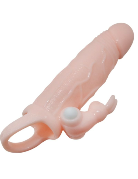 Funda Pene con Rabbit Vibrador Brave Man - Aumenta Placer y Duración 16.5 cm Natural