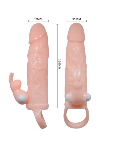 Funda Pene con Rabbit Vibrador Brave Man - Aumenta Placer y Duración 16.5 cm Natural