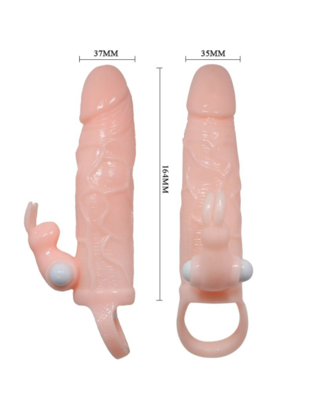 Funda Pene con Rabbit Vibrador Brave Man - Aumenta Placer y Duración 16.5 cm Natural