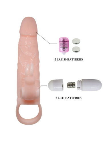 Funda Pene con Rabbit Vibrador Brave Man - Aumenta Placer y Duración 16.5 cm Natural