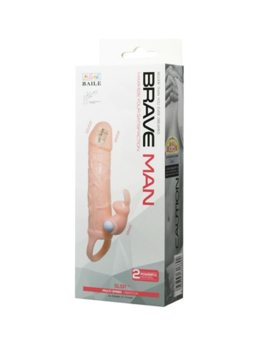 Funda Pene con Rabbit Vibrador Brave Man - Aumenta Placer y Duración 16.5 cm Natural