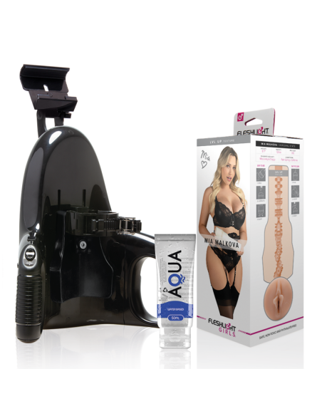 FLESHLIGHT Mia Malkova Vagina LVL UP + Universal Launch + Lubricante Aqua Quality 50 ml - Experiencia Única de Placer