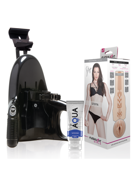 FLESHLIGHT VAGINA STOYA DESTROYA + UNIVERSAL LAUNCH + LUBRICANTE AQUA 50 ML - Placer Inigualable y Experiencia Automática