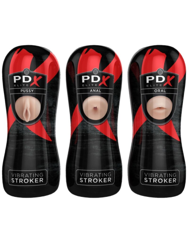 PDX ELITE - Set Masturbador Stroker 12 Unidades: Vibradores Vagina, Ano y Boca | Pipedream