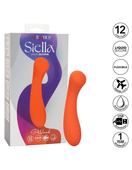CALEXOTICS Stella G-Wand Naranja - Masajeador Premium de Silicona con 12 Vibraciones y Estimulación del Punto G