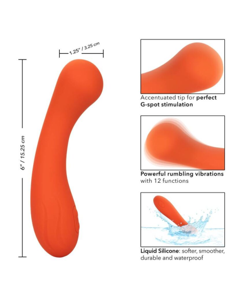 CALEXOTICS Stella G-Wand Naranja - Masajeador Premium de Silicona con 12 Vibraciones y Estimulación del Punto G