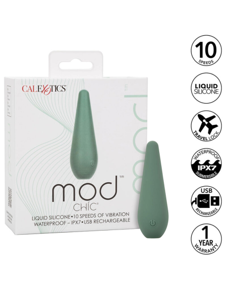 Estimula tu placer con CALEXOTICS Mod Chic - Masajeador Verde de 10 velocidades y silicona suave