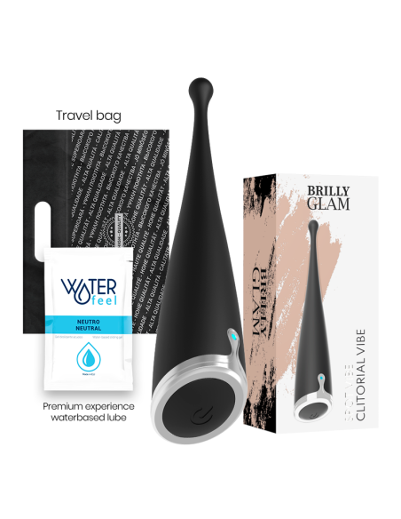 BRILLY GLAM - Spot Vibe: Vibrador Clitorial Orgásmico de Silicona Negra, 10 Modos, Recargable y Sumergible