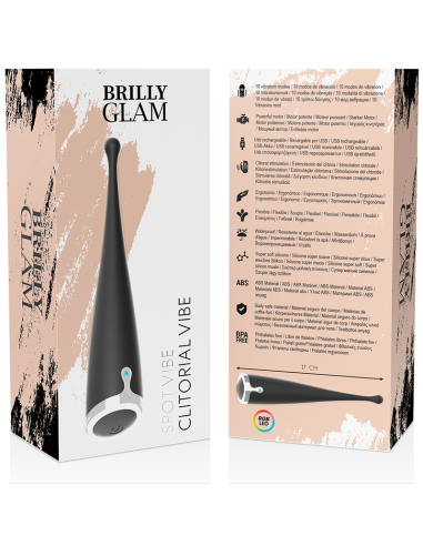 BRILLY GLAM - Spot Vibe: Vibrador Clitorial Orgásmico de Silicona Negra, 10 Modos, Recargable y Sumergible