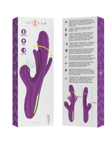 ATENEO Vibrador Multifunción Intense: 7 Modos de Vibración, Lengua Oscilante y Succionador Morado - Satisfacción Máxima