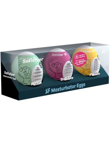 SATISFYER - 3 HUEVOS MASTURBADORES RIFFLE, BUBBLE & FIERCE | SexPlace