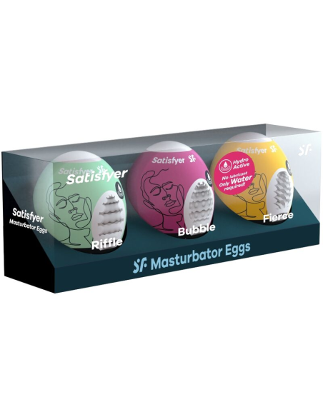 SATISFYER - 3 HUEVOS MASTURBADORES RIFFLE, BUBBLE & FIERCE | SexPlace