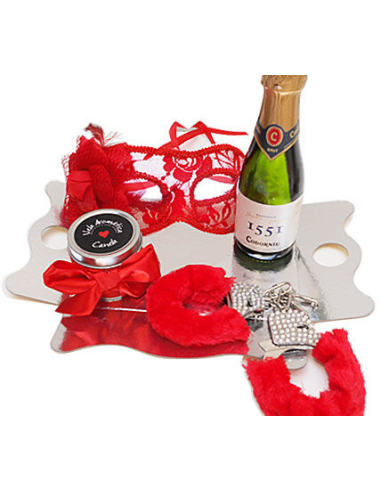 INEDIT Kit Erótico Rojo: Máscara Veneciana, Vela Fragante, Esposas y Cava