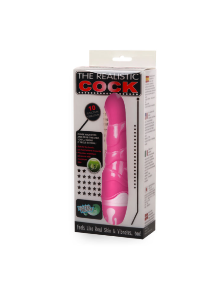 Baile - The Realistic Cock Rosa 21.8 cm: Vibrador Sumergible con 10 Funciones de Vibración