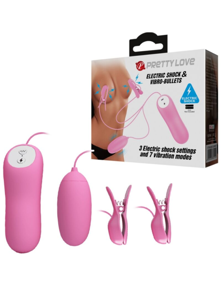 Pretty Love - Pinzas Vibratorias Rosa con Electroshock para Estimulación de Pezones y Clítoris