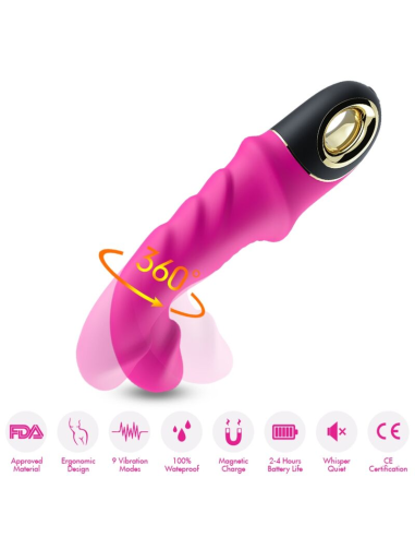 ARMONY - Dildo Vibrador Rotador Fucsia | 9 Modos de Vibración y 100% Sumergible