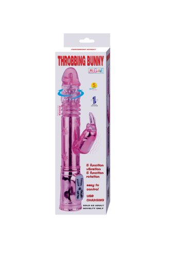 BAILE - THROBBING BUNNY ROTADOR RAMPANTE ROSA: Vibrador Clitorial y Vaginal Con 10 Velocidades, USB Recargable y Sumergible