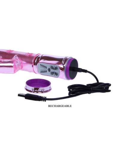 BAILE - THROBBING BUNNY ROTADOR RAMPANTE ROSA: Vibrador Clitorial y Vaginal Con 10 Velocidades, USB Recargable y Sumergible