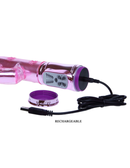 BAILE - THROBBING BUNNY ROTADOR RAMPANTE ROSA: Vibrador Clitorial y Vaginal Con 10 Velocidades, USB Recargable y Sumergible