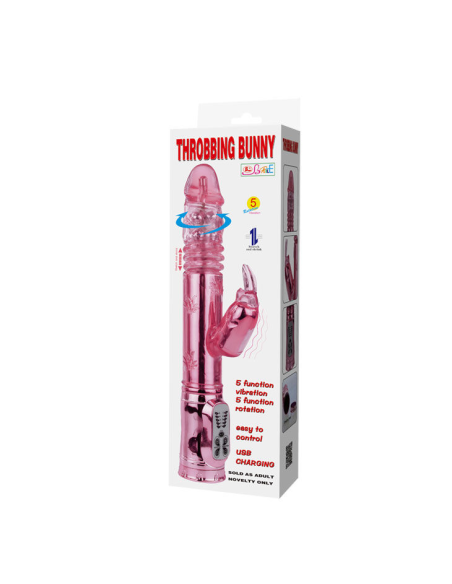 BAILE - THROBBING BUNNY ROTADOR RAMPANTE ROSA: Vibrador Clitorial y Vaginal Con 10 Velocidades, USB Recargable y Sumergible