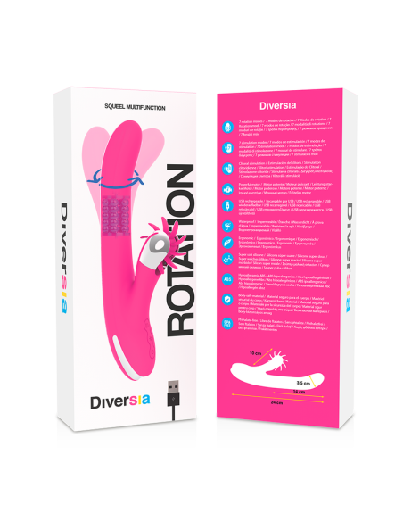 DIVERSIA - BUNNY ROTATION 24 CM: Vibrador Premium con Estimulación Potente y Rotación del Clítoris