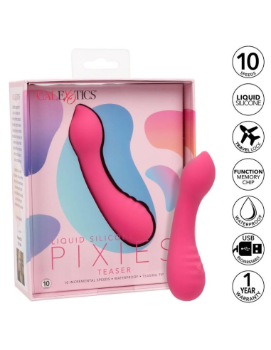 CALEXOTICS - PIXIES TEASER ROSA: Masajeador de Silicona, 10 Velocidades y Diseño Curvo para Placer Intenso