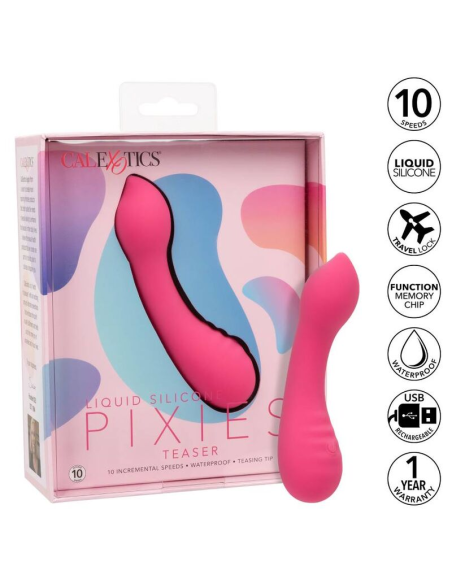 CALEXOTICS - PIXIES TEASER ROSA: Masajeador de Silicona, 10 Velocidades y Diseño Curvo para Placer Intenso