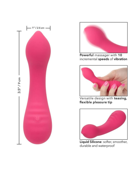 CALEXOTICS - PIXIES TEASER ROSA: Masajeador de Silicona, 10 Velocidades y Diseño Curvo para Placer Intenso