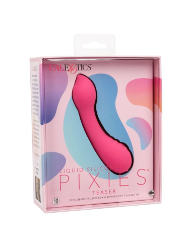 CALEXOTICS - PIXIES TEASER ROSA: Masajeador de Silicona, 10 Velocidades y Diseño Curvo para Placer Intenso