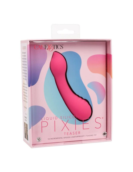 CALEXOTICS - PIXIES TEASER ROSA: Masajeador de Silicona, 10 Velocidades y Diseño Curvo para Placer Intenso