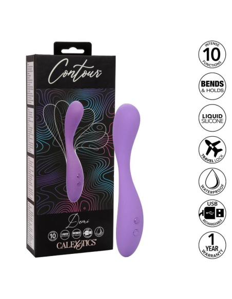 CALEXOTICS Contour Demi Violeta - Masajeador Flexible de Silicona con 10 Funciones de Vibración, Impermeable y Recargable