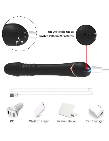 ARMONY - Dildo Vibrador de Silicona Negro | Placer Intenso y 9 Modos de Vibración