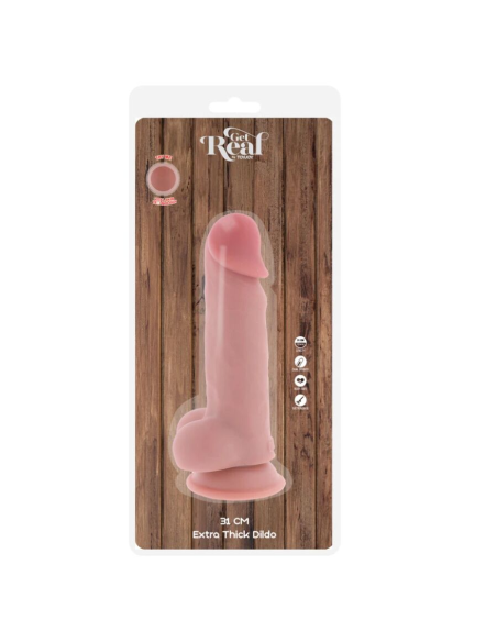 GET REAL - PENE REALÍSTICO DELUXE CON TESTÍCULOS EXTRA GRUESO 31 CM