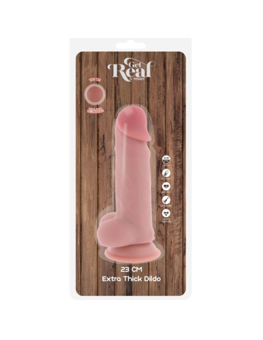 GET REAL - PENE REALÍSTICO DELUXE CON TESTÍCULOS EXTRA GRUESO 23 CM