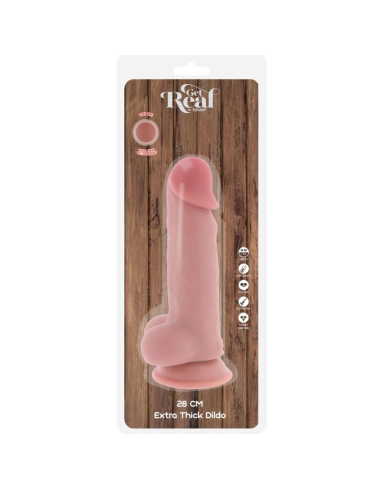 GET REAL - PENE REALÍSTICO DELUXE CON TESTÍCULOS EXTRA GRUESO 28 CM