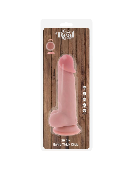 GET REAL - PENE REALÍSTICO DELUXE CON TESTÍCULOS EXTRA GRUESO 28 CM