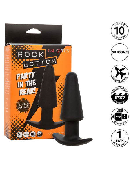 CALEXOTICS - ROCK BOTTOM PLUG ANAL CÓNICO 10 VIBRACIONES SILICONA NEGRO