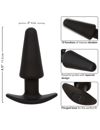 CALEXOTICS - ROCK BOTTOM PLUG ANAL CÓNICO 10 VIBRACIONES SILICONA NEGRO