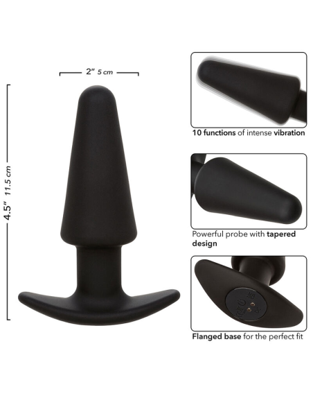 CALEXOTICS - ROCK BOTTOM PLUG ANAL CÓNICO 10 VIBRACIONES SILICONA NEGRO
