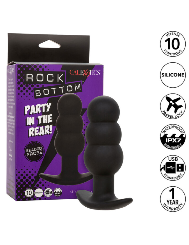 CALEXOTICS - ROCK BOTTOM PLUG ANAL CON CUENTAS 10 VIBRACIONES SILICONA NEGRO