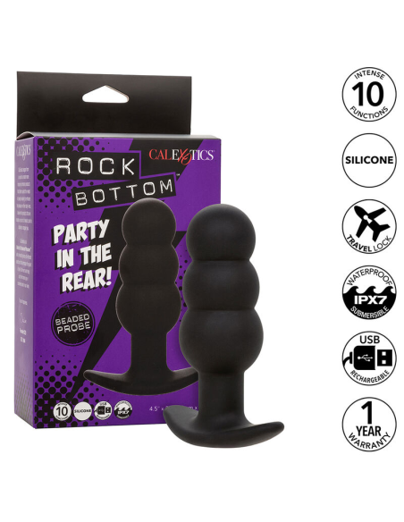 CALEXOTICS - ROCK BOTTOM PLUG ANAL CON CUENTAS 10 VIBRACIONES SILICONA NEGRO