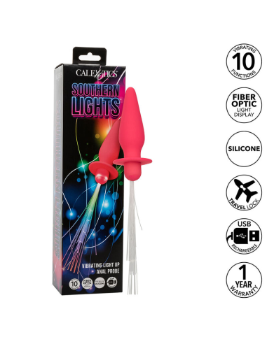 CALEXOTICS - SOUTHERN LIGHTS LIGHT UP PLUG ANAL CON LUCES 10 VIBRACIONES SILICONA ROSA
