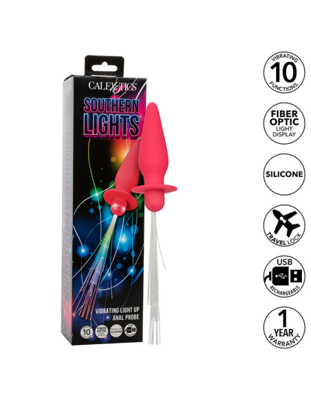 CALEXOTICS - SOUTHERN LIGHTS LIGHT UP PLUG ANAL CON LUCES 10 VIBRACIONES SILICONA ROSA