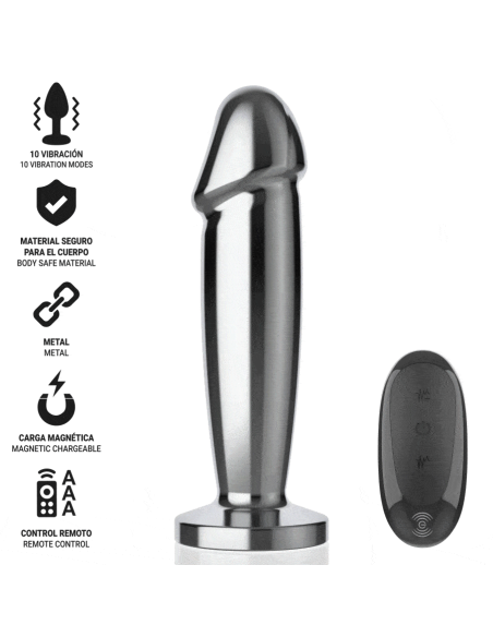INTENSE - PLUG ANAL 10 VIBRACIONES METAL EN FORMA DE DILDO CON CONTROL REMOTO S